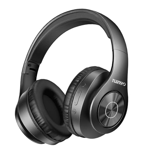 TUINYO Wireless Headphones Over Ear, Bluetooth Headphones with Microphone, Foldable Stereo Wireless Headsetfor Travel Work TV PC Cellphone-Black - color: Black