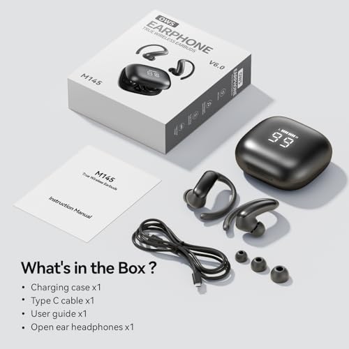 M145 Bluetooth Earphone Over Ear Extra-Large Font Display(Black) | with Ear Hooks,60H Playtime,Over Ear Buds IPX6 Waterproof for Business Sport Workout Running Daily&myopia and presbyopia - color: Black