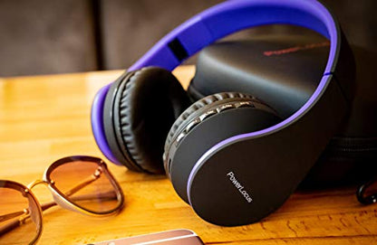 PowerLocus Wireless Bluetooth Over-Ear Stereo Foldable Headphones, Wired Headsets Rechargeable with Built-in Microphone for iPhone, Samsung, LG, iPad (Purple) - color: Purple