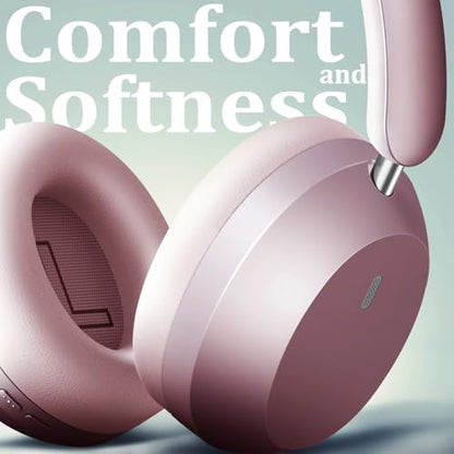 Wentronic Y04 Bluetooth 5.3 Wireless Over-Ear Headphones with Active Noise Cancelling & Hi-Res Sound, 48H Playtime, Soft Comfort Earcups – Travel, Office & Home – iOS, Android & PC – Pink - color: Pink