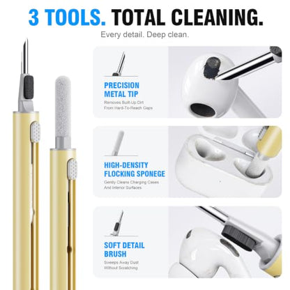 Hyashee Cleaner Kit for Airpods Pro 1 2 3 Multi-Function Cleaning Pen with Soft Brush Flocking Sponge for Bluetooth Earphones Case Cleaning Tools (Yellow) - color: Yellow