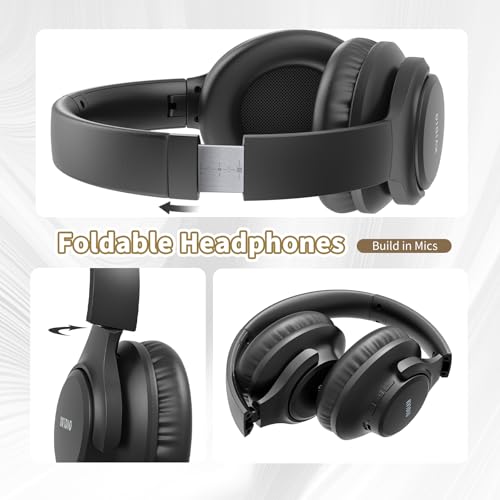 KVIDIO Bluetooth Headphones Over Ear, 65 Hours Playtime Wireless Headphones with Microphone, Foldable Lightweight Headset with Deep Bass, HiFi Stereo Sound Low Latency for Travel Work Cellphone - color: Black