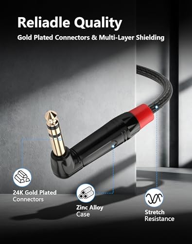 CERRXIAN 1/4" to Dual RCA Audio Cable, 90 Degree 6.35 mm TRS Stereo Male to 2 RCA Male Y Splitter Cable for AV Receivers, Speakers, Home Audio Systems, Amplifiers - 1.64 Feet - color: 1.64 FT