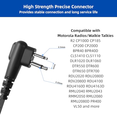 2-Pin Radio Earpiece with PTT Mic for Motorola CP200 CP200D & More | Clear Audio, Durable Cable & Comfortable Fit for Long Shifts. Reliable Communication for Security, Hospitality & Daily Use