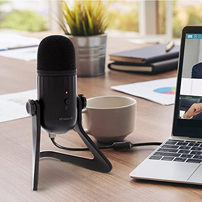 HX10 Podcast Mic - Condenser USB Microphone for Computer, Gaming, Recording, Streaming, More - Ear Buds, Mute Button, Volume Control Included