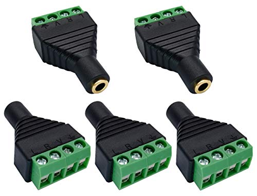 4 Pole 3.5mm Screw Terminal Stereo TRRS Audio Female to AV 4 Pin Screw Terminal Double Track Headphone Balun Solderless Converter Adapter (5 Pack) - color: Female