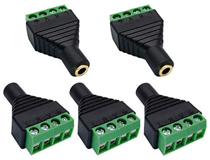4 Pole 3.5mm Screw Terminal Stereo TRRS Audio Female to AV 4 Pin Screw Terminal Double Track Headphone Balun Solderless Converter Adapter (5 Pack) - color: Female