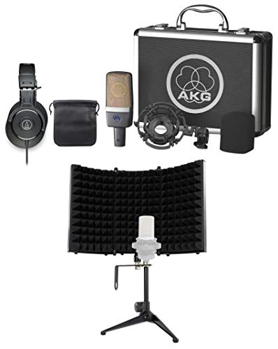 AKG C214 Professional Large-Diaphragm Studio Condenser Mic Recording Mic Bundle with Audio Technica ATH-M30X Monitor Headphones and Rockville RockShield 1 Mic Isolation Shield