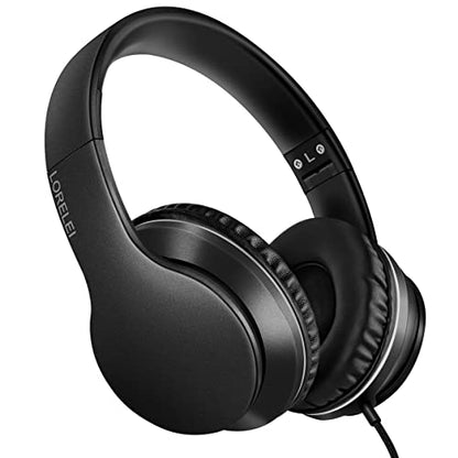LORELEI X6 Over-Ear Wired Stereo Bass Headphones with Microphone, Lightweight, Foldable & Portable with 1.45M No-Tangle for Smartphone, Tablet, MP3/4, Space Black - color: Space Black