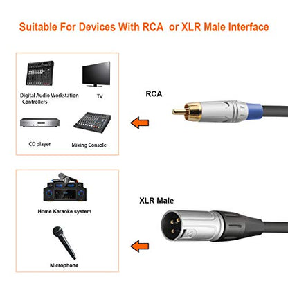 Tisino 2 RCA to XLR Male Unbalanced Cable Y-Splitter, 10 FT/3m | Unbalanced Dual RCA Male to 1 XLR Male Splitter Cable for Mixer Amplifier Home Theater Systems, 20AWG OFC Gold-plated - size: 10 feet, style: XLR Male to Dual RCA