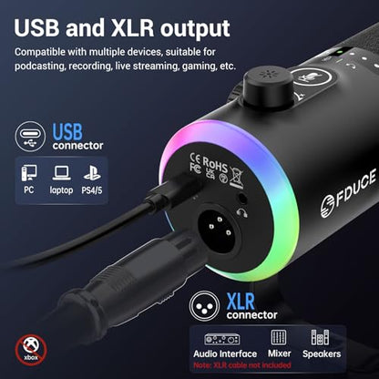 USB/XLR Gaming Microphone kit, Dynamic PC Mic for Podcasting Streaming, Computer RGB Mic Kit with Boom Arm Stand, Mute Button and Headphone Jack, for Recording, Vocal Voice-Over (D30+) - style: D30+ Microphone with Boom Arm