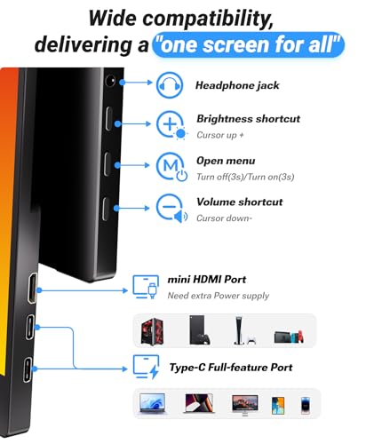 Ingnok Portable Monitor for Laptop,15.6 Inch USB C Screen Extender | FHD 1080P with Adjustable Stand,USB C Mini HDMI Port for Mac,mini PC,Built-in Speakers ,Easy to Set up,VESA - style: NO-Touch