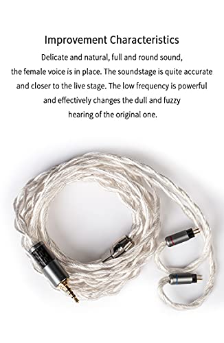 KBEAR Earphone Cable, 4 Cores 4N Single Crystal Copper Silver-Plated Woven Litz Structure in Ear Monitor Cable, Improve Comfortable and Smooth Wearing Replacement Cable(MMCX, 2.5mm)