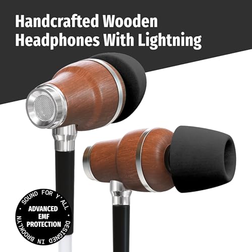 Symphonized Premium Wooden Airtube Headphones (Lightning) - Microphone & Volume Control, EMF Wired Headphones for iPhone 14, 13, 12, 11, or Lower, Wired Earbuds Lightning, Corded Earphones with Mic - style: Lightning (iPhone 5 to 14)