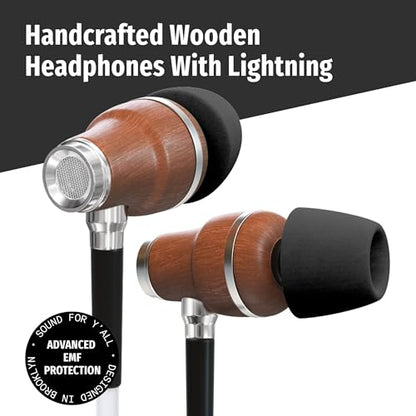 Symphonized Premium Wooden Airtube Headphones (Lightning) - Microphone & Volume Control, EMF Wired Headphones for iPhone 14, 13, 12, 11, or Lower, Wired Earbuds Lightning, Corded Earphones with Mic - style: Lightning (iPhone 5 to 14)