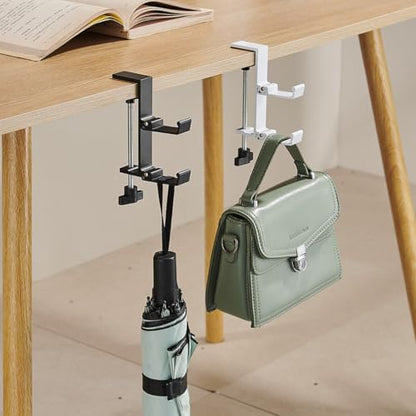 KISOY Modern Table Purse Hook, Under-Desk Accessory Hanger, Black and White Clamp-On Design for Bags, Headphones and Keys (Style3(Black-Double-Hook), 2) - style: Style3(Black-double-hook)