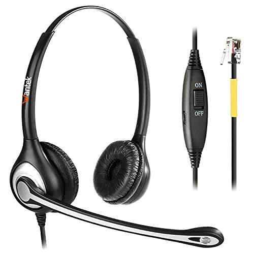 Wantek Telephone Headset with Microphone Noise Cancelling, RJ9 Phone Headset Compatible with Volume Adjustment Mute Control Switch for Call Center Office - color: 601RJ4