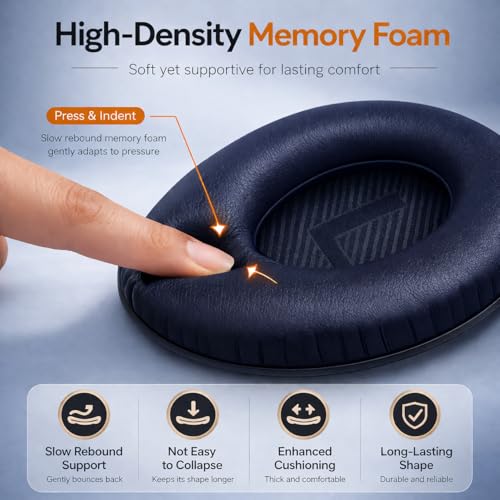 Replacement Ear Pads for Bose QC35 and QC35 II | Soft Protein Leather Ear Cushions with Noise Isolation, Memory Foam, Extra Durability - color: Midnight Blue