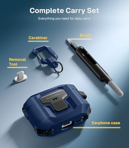 MOBOSI for AirPods Pro 3 Case 2025 with Drop-Proof Lock, Blue | Cleaning Kit & Keychain, Compatible with MagSafe, Military-Grade Protection Hard Cover for iPods Pro 3rd Generation - color: Blue
