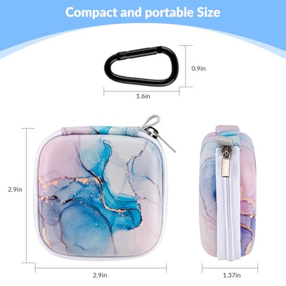 Unique Patterned Portable EVA Earbud Case with Carabiner | Printed Earbud Holder With Sturdy Carabiner, Multi-Use Storage For Earphones, Headphones, SD Cards & Small Electronic Chips - color: Blue marble