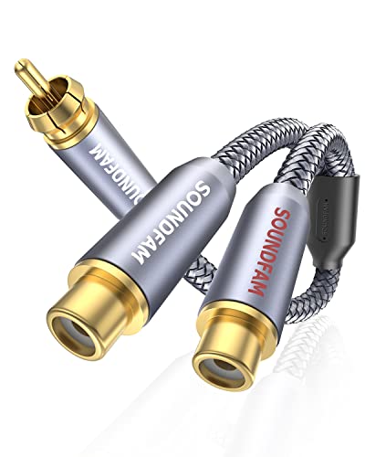 RCA Y Splitter 1 Male to 2 Female RCA/Phono Splitter Cable Stereo Y Adapter Gold-Plated Plug for Subwoofer, TV, CD Player, Home Theater-Grey(1Feet/30cm) - color: Grey-RCA Splitter 1 Male to 2 Female, size: 1ft/30cm