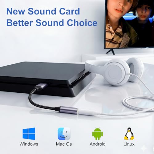 2 Pack USB to 3.5mm Jack Audio Adapter, External Sound Card, Mic-Supported USB to Aux Adapter Compatible with Headset, Laptop, PC, Linux, PS4, PS5 and More Devices