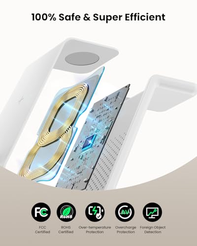GEEKERA 3 in 1 Wireless Charging Station for Apple, Fast Wireless Charger Stand Dock for iPhone 17 16 15 14 13 12 11 Pro Max Plus XR XS X, Apple Watch Ultra/11/10/9/SE/8/7/6/5/4/3/2, AirPods Pro/4/3/2 - color: White