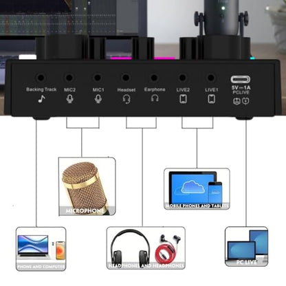 Podcast Equipment Bundle for 2, V8mx Audio Interface with Voice Changer Condenser Microphones for Gamer, All-in-One Audio Mixer Perfect for Live Streaming, Singing, YouTube, Gaming (V8MAX KIT FOR 2)