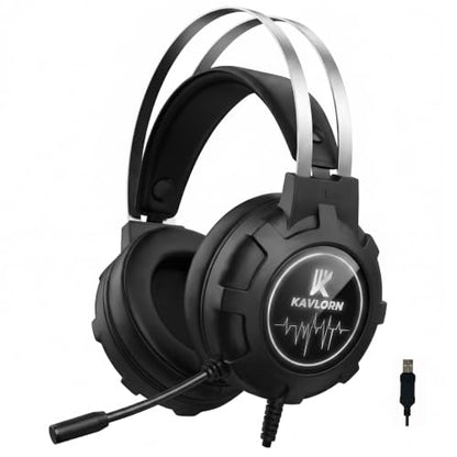 Gaming Headset,Lightweight Gaming Headphone: 7.1 Surround Sound | Self-Adjusting Suspension Headband,50MM Drivers&Noise Canceling Mic,Cool RGB lighting ,One-Key Volume Roller,Wired USB