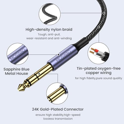 MOSWAG 6.35mm (1/4 inch) to 3.5mm (1/8 inch) Headphone Jack Adapter 10FT/3Meter 1/8 Female to 1/4 Male Extension Cable 3.5 to 6.35 for Mixer Guitar Piano Amplifier Speaker and More - size: 10FT/3Meter