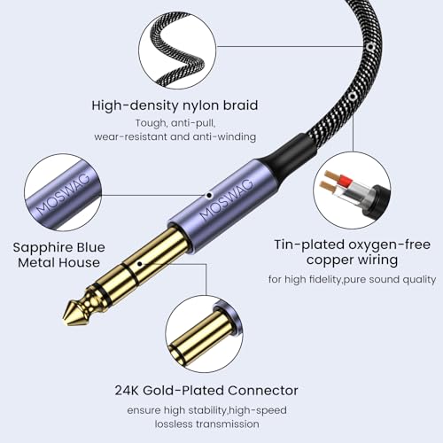 MOSWAG 3.5mm to 1/4 Headphone Adapter, Stereo Audio Cable 3.28FT/1Meter | 3.5mm 1/8 inch Female TRS to 6.35mm 1/4 inch Male TRS, 24K Gold Plated Hi-Fi Sound For Mixer Guitar Piano Amplifier Speaker - size: 3.28FT/1Meter
