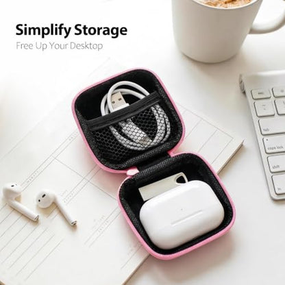 1 Pack Cute Earbud Case with Carabiner, Mini Hard Shell Carrying Pouch for Wired & Wireless Earphones, Small EVA Travel Organizer Box for Charging Cables, USB Flash Drives & Coins, Peach - color: A1-Peach