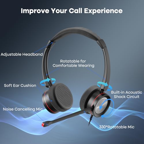 MKJ RJ9 Telephone Headset with Microphone Noise Canceling for Cisco Phone | Corded Dual Ear Call Center Headphone Compatible with Cisco Phone 7821 7841 7941G 7942G 7945G 7960G 7975G 8841 8865 9975