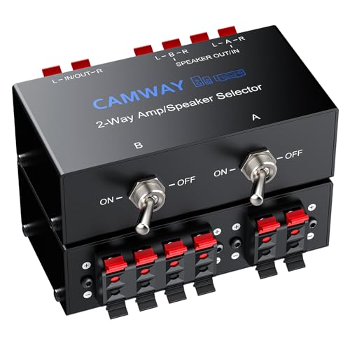 CAMWAY 2-Zone Speaker Selector Switch - 1 Amplifier to 2 Speaker Pairs,Independent On/Off Control, 150W RMS, Passive Audio Splitter for 4-16Ω Speakers, Home Theater, Patio & Multi-Room Audio - size: 4.7x3x1.6inch
