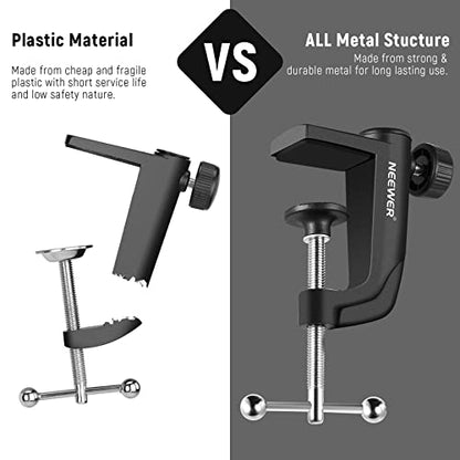 NEEWER Metal Table Mounting Clamp for Microphone Suspension Boom Arm Stand | For Mic Scissor Arm Holder, Adjustable Positioning Screw, Fits up to 1.9inch/5cm Desktop Thickness, Black