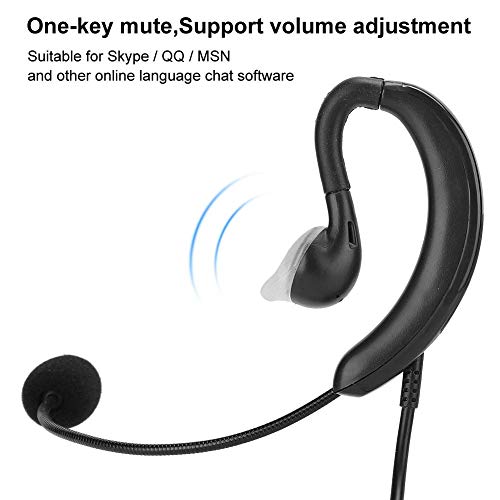 fosa1 USB Ear Hook Headset, Lightweight Comfortable Computer Headphones with Microphone, Plug & Play Single Wire Design for Online Gaming & Chat, Black
