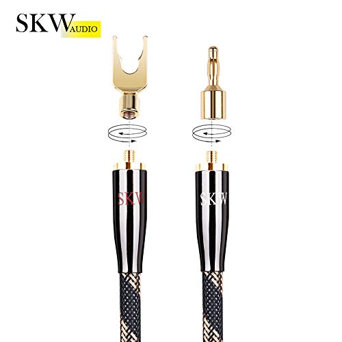 SKW Convertible Connector Gold Plated Speaker Banana Plugs 2 Pair (4 pcs) | 24K gold-plated plugs, convertible for binding posts and spring clips, no soldering required, for amplifier home theater - size: Banana