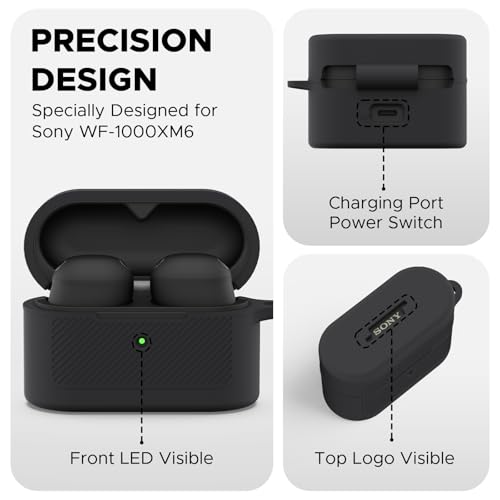 Soft Silicone Case for Sony WF-1000XM6 with Keychain&Cleaning Pen kit,Anti-Scratch Shockproof Protective Case Cover for Sony WF-1000XM6 Wireless Earbuds Charging Case (Black) - color: Black