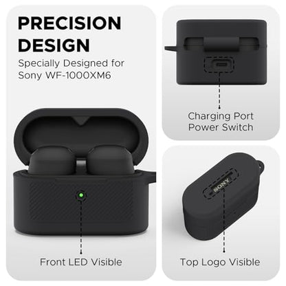 Soft Silicone Case for Sony WF-1000XM6 with Keychain&Cleaning Pen kit,Anti-Scratch Shockproof Protective Case Cover for Sony WF-1000XM6 Wireless Earbuds Charging Case (Black) - color: Black