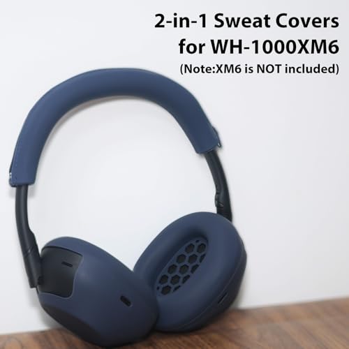 Adhiper XM6 Sweat Covers Accessories for Sony WH-1000XM6 - Dark Blue | Soft Silicone Case, 2-in-1 Headphone Cover with Earpad Covers & Headband Cover, Sweatproof & Easy to Clean & Secure Fit - color: Dark Blue