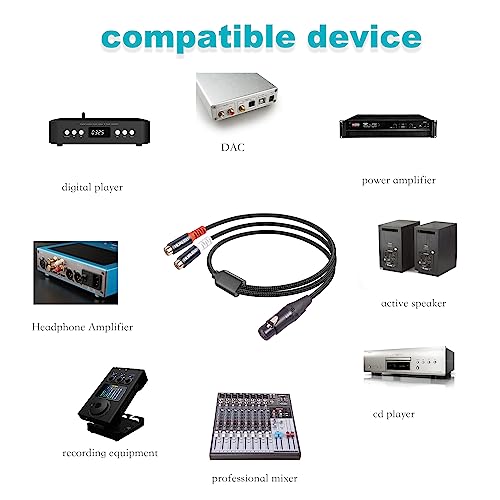 1FT XLR to RCA Y Splitter, Dual RCA to XLR Audio Interconnect Cable for Speaker & Mic - color: XLR Female to Dual RCA