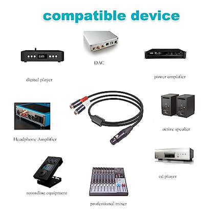 1FT XLR to RCA Y Splitter, Dual RCA to XLR Audio Interconnect Cable for Speaker & Mic - color: XLR Female to Dual RCA