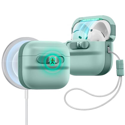 ESR for AirPods 4 Case, Compatible with MagSafe, Pulse Series, Green | Compatible with AirPods 4 Generation Case (2024)(USB-C), Magnetic Lid Lock, Drop-Proof Protection Cover with Lanyard - color: Green, size: AirPods 4 Case