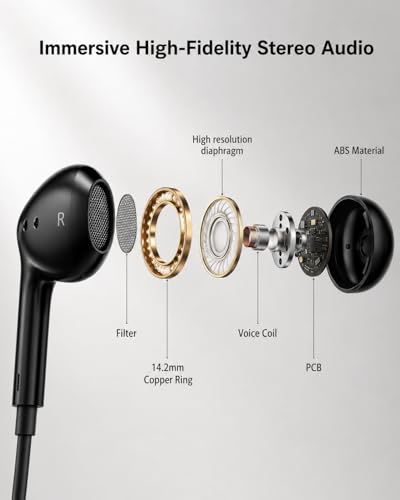 [Apple MFi Certified] USB C Headphones Wired for iPhone 17 16 15, 2 Pack | 5-Year Warranty; Built-In DAC Delivers Deep Bass; Mic and Remote for Calls and Gaming; Black USB-C Earphones for Travel. - color: C-black