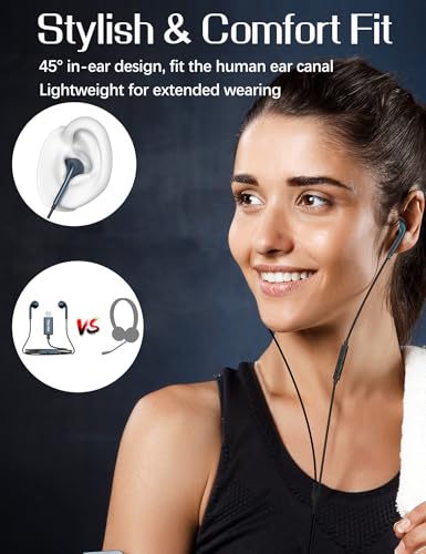 USB Earbuds with Microphone for PC Wired, 2M/6.5ft USB-A Headset Headphone | Mute Function,For PC Computer Laptop PS4 PS5 Notebook Desktop,For Office Zoom meeting online course,Dark Green,Lightweight