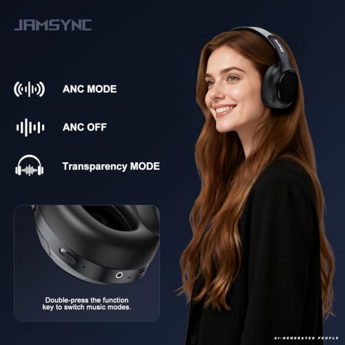 Wireless Noise Cancelling Headphones, 120H Playtime, Over Ear Headphones | 45dB Hybrid active passive noise cancelling headphones, Bluetooth 6.0, balanced sound, soft ear cups, 120H travel office