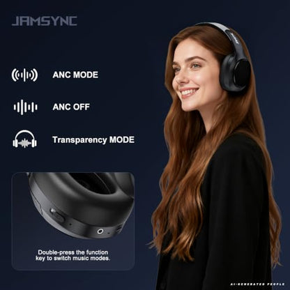 Wireless Noise Cancelling Headphones, 120H Playtime, Over Ear Headphones | 45dB Hybrid active passive noise cancelling headphones, Bluetooth 6.0, balanced sound, soft ear cups, 120H travel office