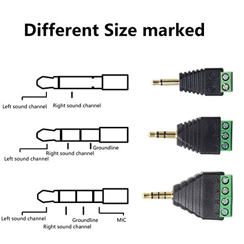 GELRHONR 3.5mm 4 Screw Terminal Adapter, 1/8 Inch 4 Pole Stereo TRRS Audio Plug Solderless Converter for Headphone Headset and Earphone（3-Pack）