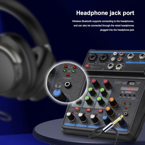 DJ Audio Mixer, DJ Mixers 4 Channel Sound Board with Bluetooth, Sound Mixer Board XRL/1/4" Interface, USB/MP3 Computer Input 48V Phantom Power Stereo DJ Studio Streaming KTV Stage