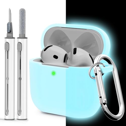 for Airpods 4th Case Cover, Come with Cleaner Kit,Soft Skin Silicone Case Cover with Keychain, Front LED Visibl, Full Protective Case，Compatible with AirPods 4th(Nightglow Blue) - color: B6-Luminous Blue